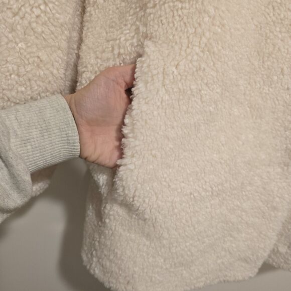 Chicos Shearling Teddy Coat Sz 3.5 US 18 English Cream White Faux Fur Peacoat - Picture 4 of 13